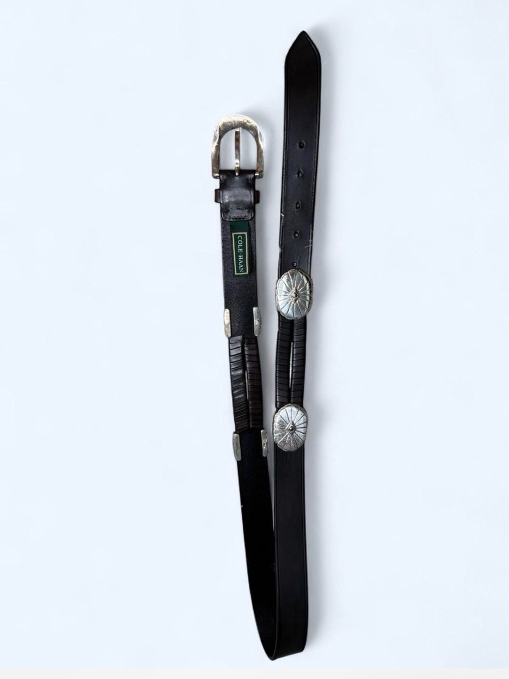 Cole Haan Black Leather Belt with Silver-Tone‎ Western Conchos